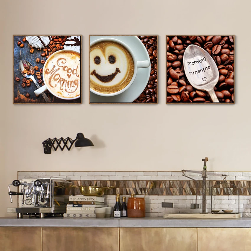 Good Morning English Word Smiley Coffee Picture Cafe Restaurant Wall Decoration Poster Print Canvas Painting Modern Home Decor | Дом и сад