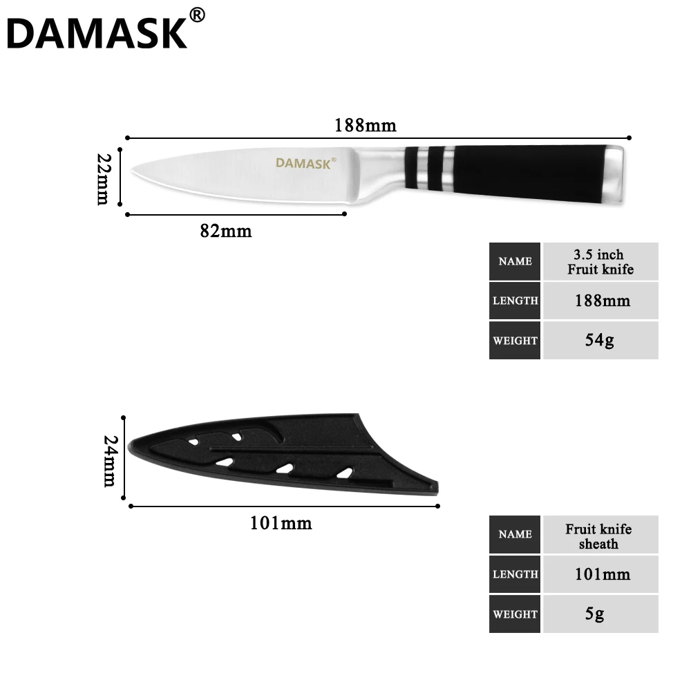 Damask 3Cr14 набор кухонных ножей из нержавеющей стали, Горячая, хорошее качество, 430 ручки, кухонные ножи с бесплатными сувенирные ножи, чехлы - Цвет: 3.5inch Fruit Knife