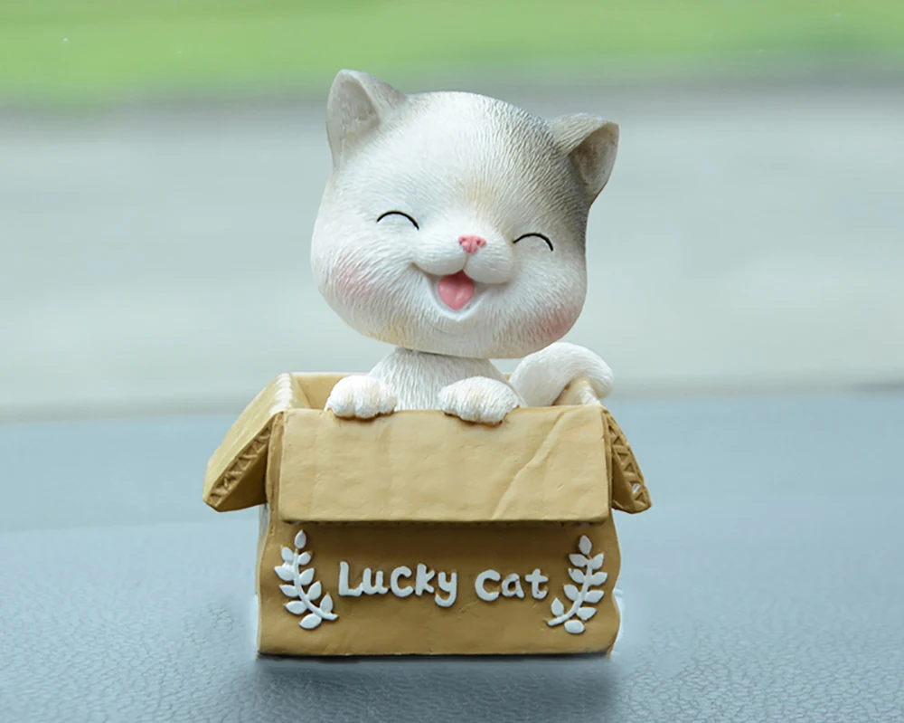 Милая качающаяся голова кошка автомобиль орнамент смолы коробка Lucky кукла в виде котенка прекрасные украшения автомобильные внутренние игрушки для приборной панели детский подарок