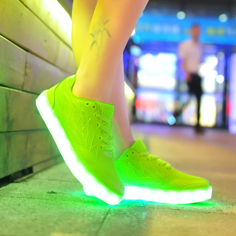

2019 Summer New Style Breathable WOMEN'S Shoes Candy-Colored deng xie USB Charging Light Shoes WOMEN'S Leisure Thin Shoes