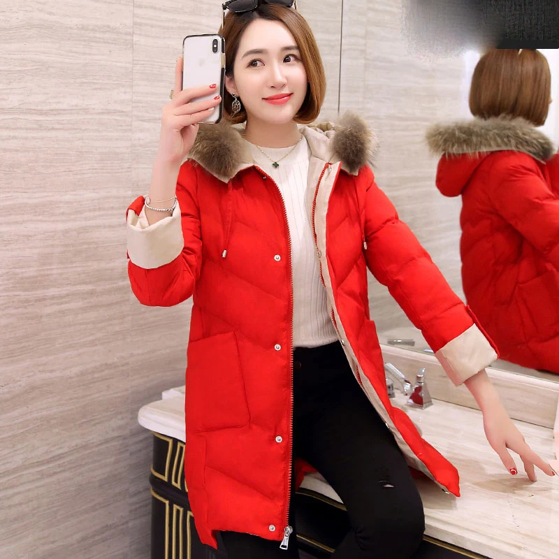 

Winter Jacket Women 2020 Wadded Parka Woman Hooded Fur Collar Korean Long Coat Female Padded Parkas Mujer KJ621