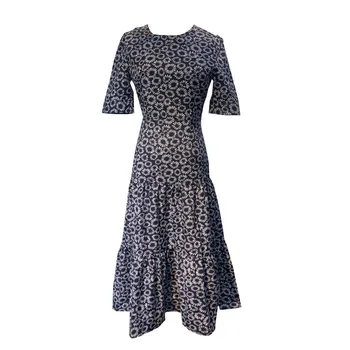 

2020 Summer New Print Short Sleeve Holiday Dress Bohemian Women Fashion Floral Ruffles Slim Midi Dress