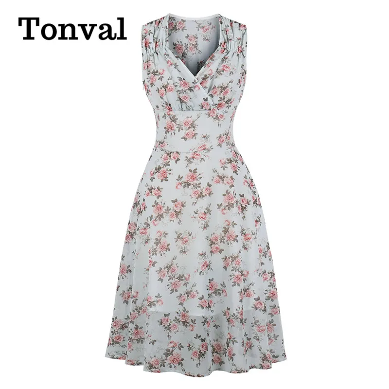 Женское винтажное шифоновое платье миди Tonval элегантное ТРАПЕЦИЕВИДНОЕ ПЛАТЬЕ с