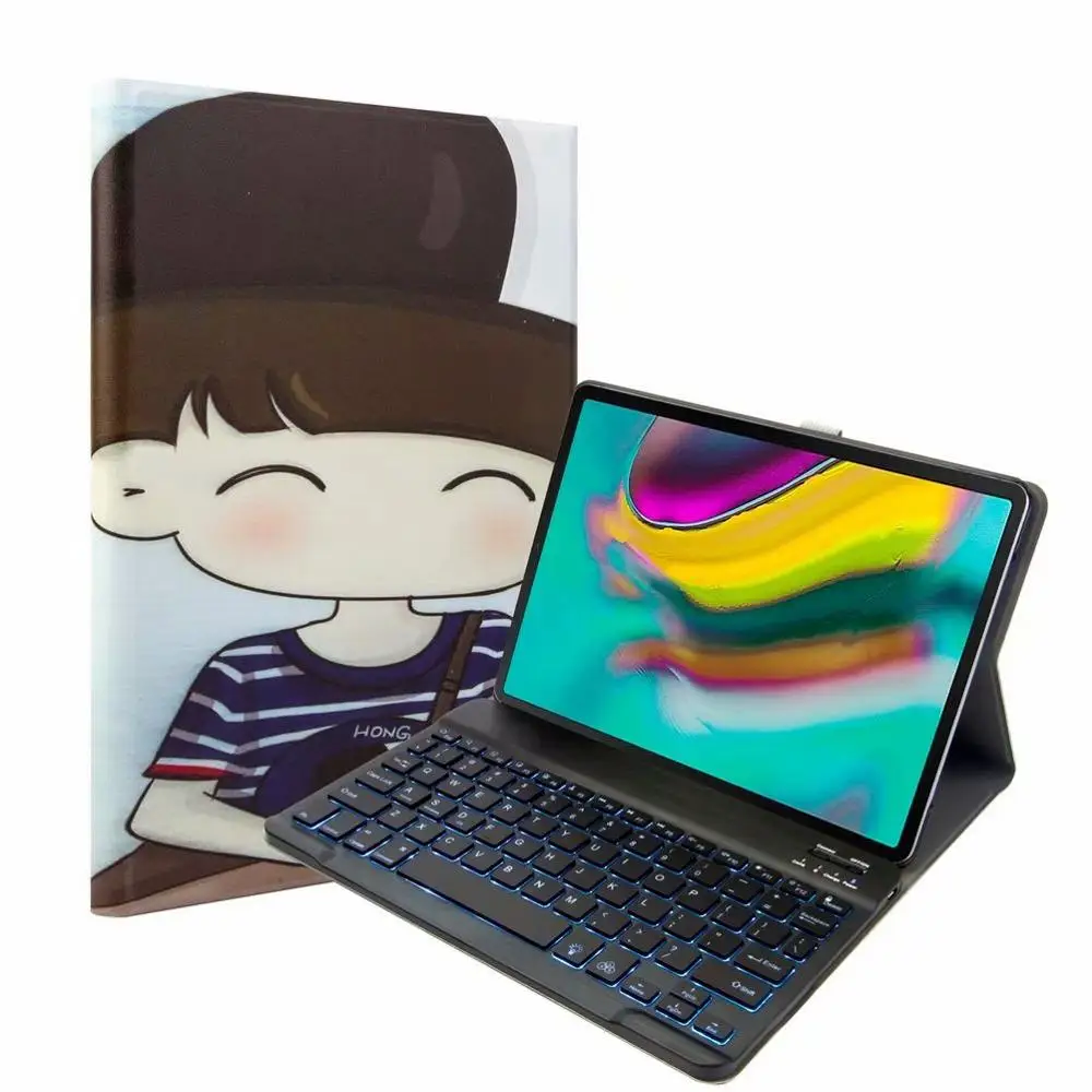 Bluetooth клавиатура чехол для Samsung Galaxy Tab A 10,1 T720 T725 планшет ткань с 7 подсветкой Клавиатура с подсветкой крышка+ ручка+ пленка - Цвет: With 7 colors  Light