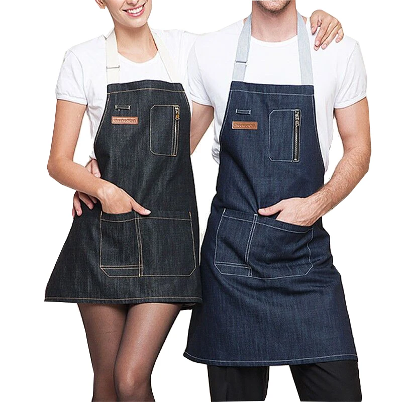 New Fashion Antifouling Kitchen cooking Denim apron for Woman and man Restaurant work apron Pinafores Tablier Unisex adult apron