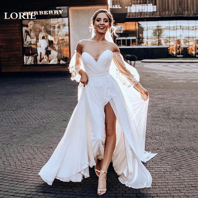 $US $85.67 LORIE Princess Wedding Dress 2020 Sweetheart Appliqued Puff Sleeves Bride Dress A-Line  Backless Boho Wedding Gown