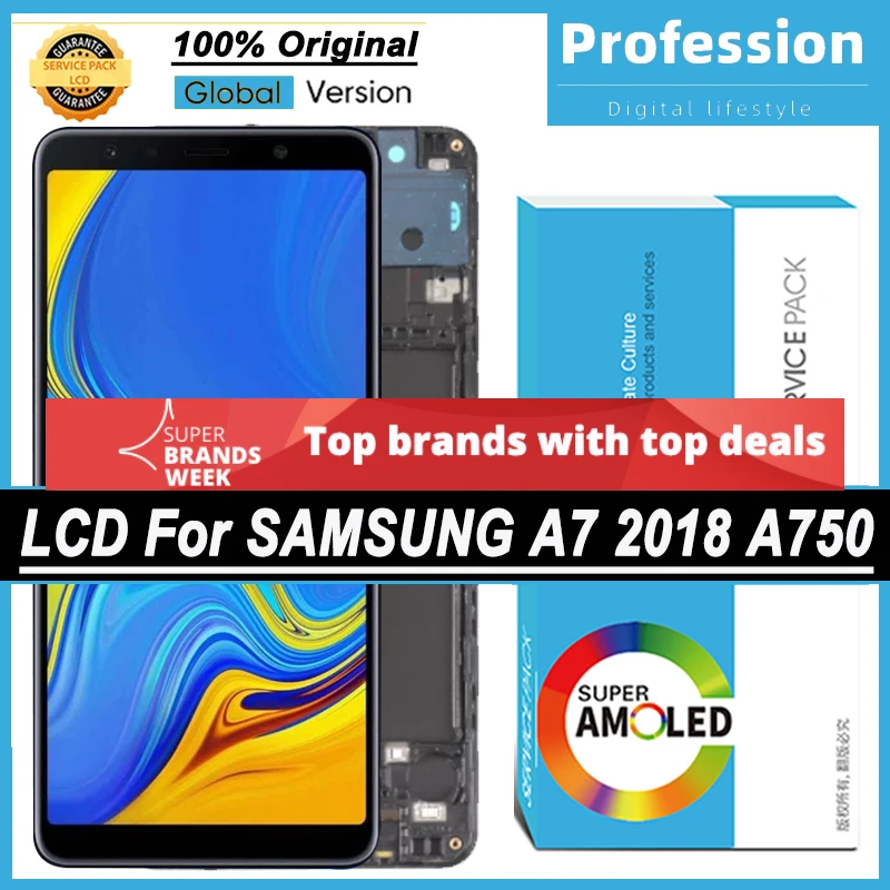 the best screen for lcd phones galaxy 100% Original 6.0'' AMOLED Display for Samsung Galaxy A7 2018 A750 SM-A750F A750F Full LCD Touch Screen Repair Parts mobile phone lcd screens