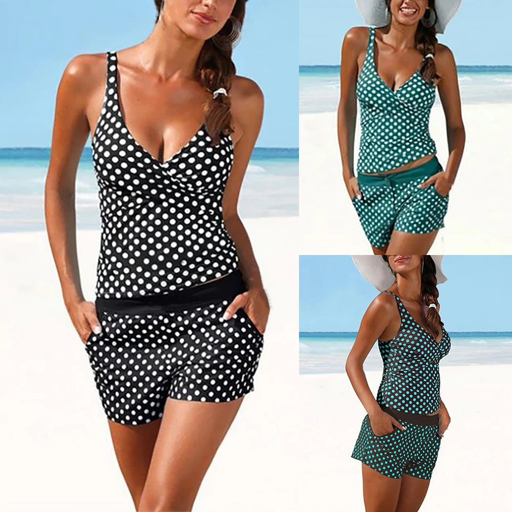 

Bandage Bikini Set Women Two Piece Swimsuit Vintage Dot Print Tankinis Set Split Swimwear Sexy V-neck Bathing Suit Plus Size