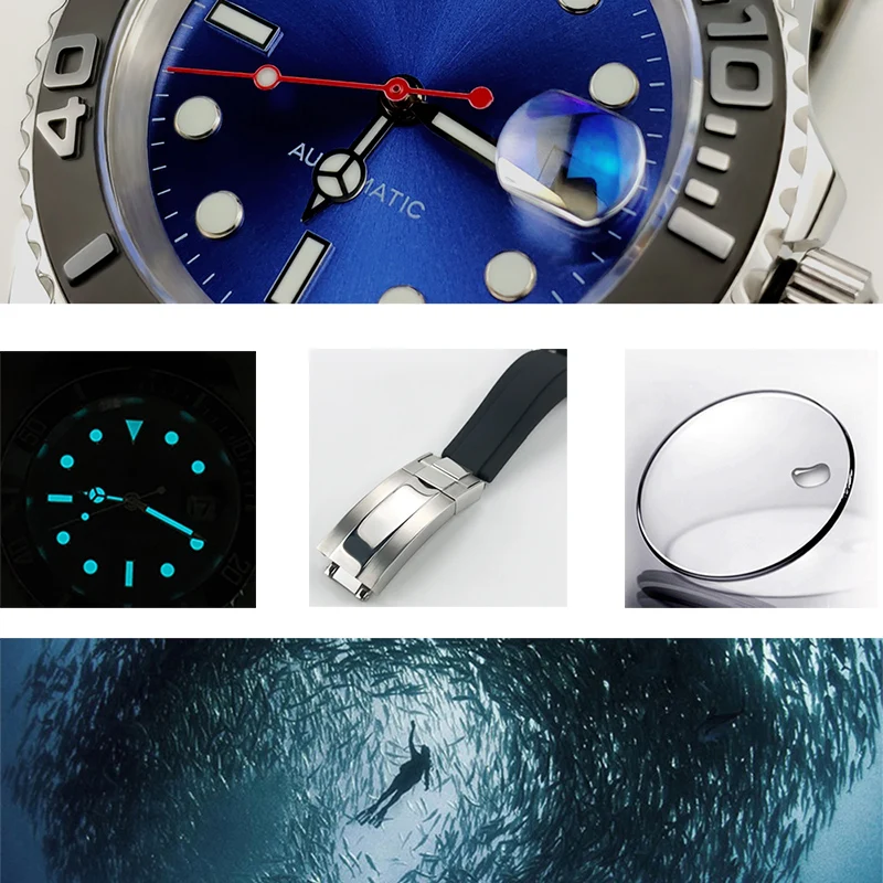 Автоматические механические мужские часы наручные yacht diver master Miyota 8215 40 мм сапфировое стекло силиконовый керамический ободок мужские часы