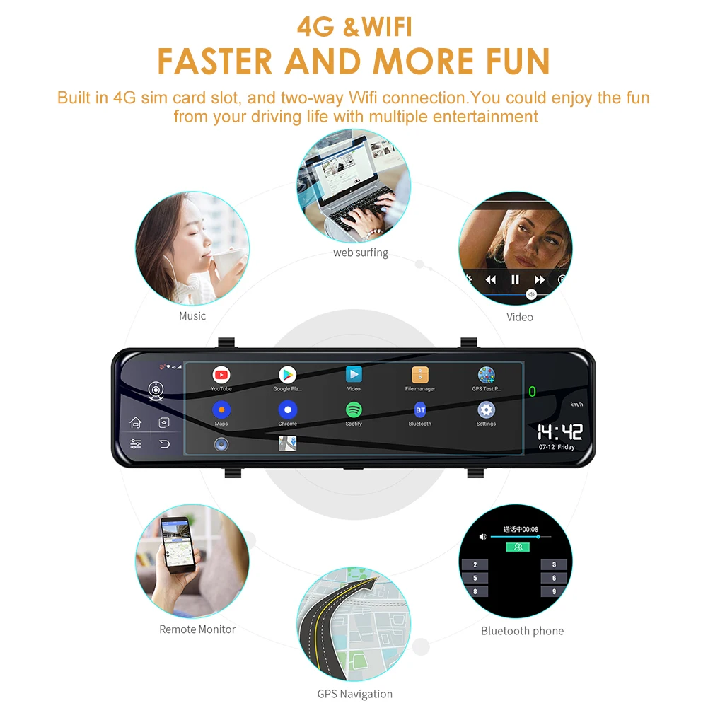 

ADAS GPS Nav Dash Cam Convenient Replace Car Accessories Android 8.1 1080P HD 4G Classic Colors with Rear View Camera