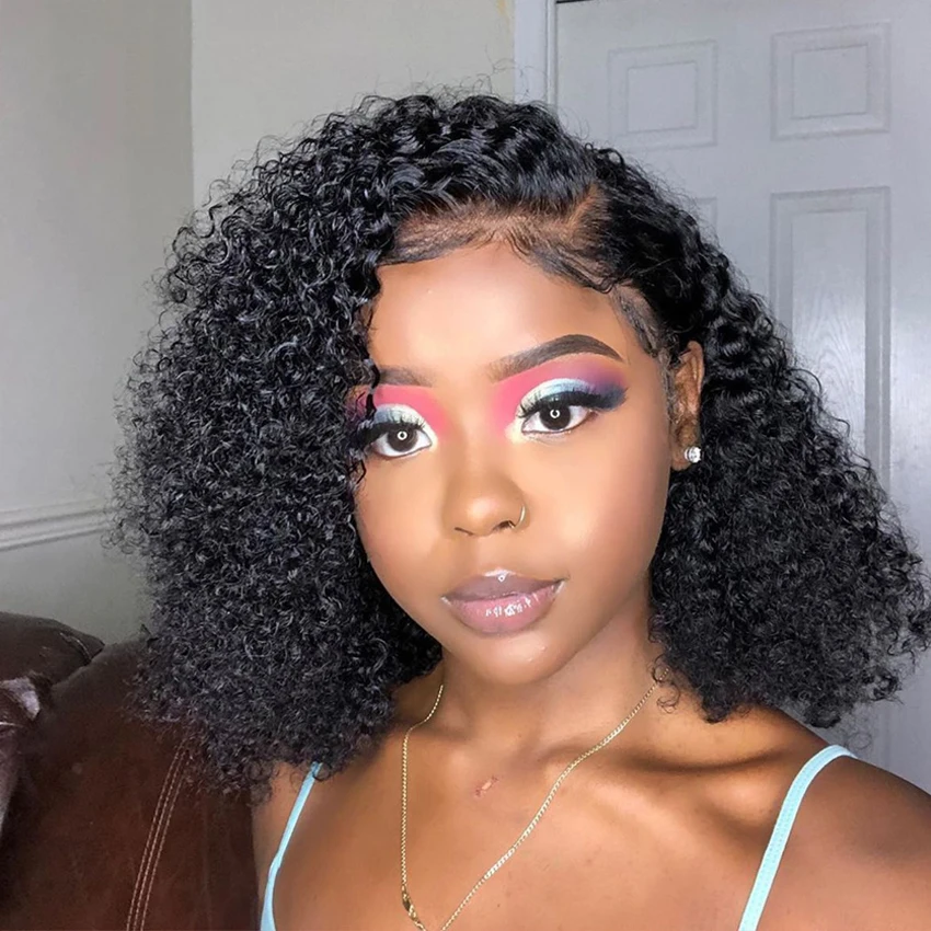 Kinky Curly Bob Lace Closure Human Hair Wigs Brazilian Lace Wigs For Women 4x4 Closure Bob Wig 180% Density