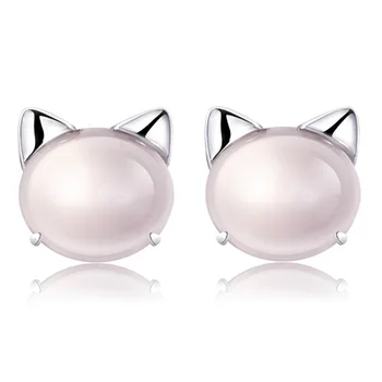 

Cute 925 Sterling Silver Hibiscus Stone Pink Crystal Cat Stud Earrings For Women Girl Birthday Party Jewelry Gift pendientes