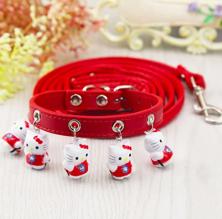 Kawaii поводок для собак ошейник колокольчики кожаный поводок для маленьких средних собака Кот Щенок ходьба поводки поводок для домашних животных 1,2 м