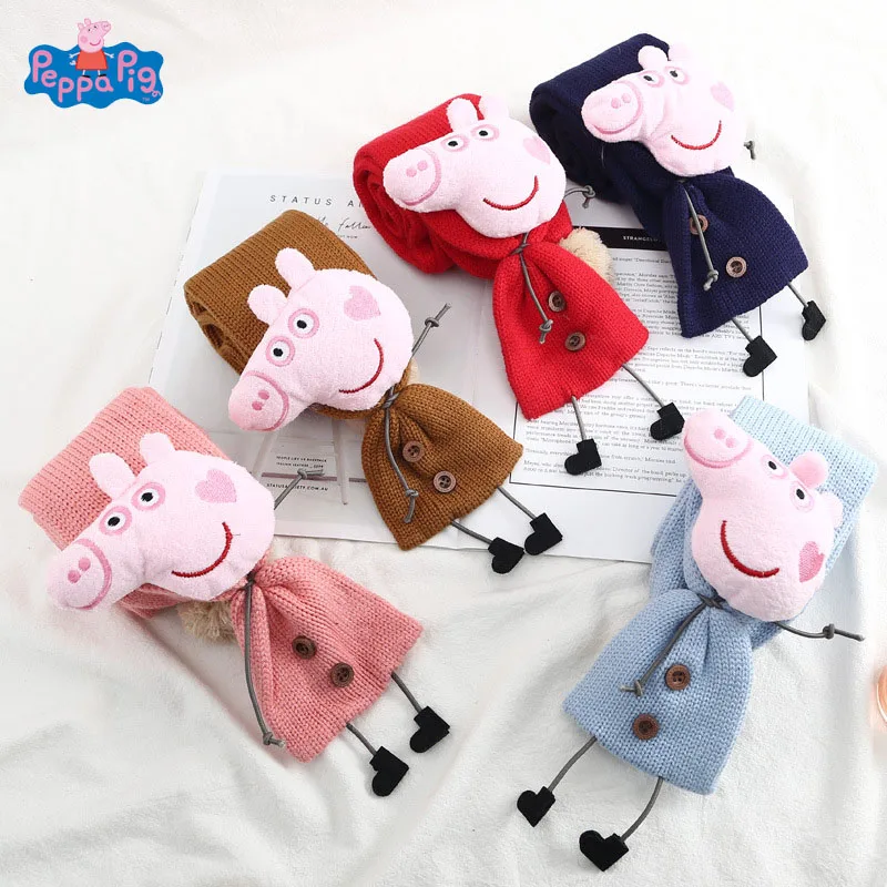 

Peppa Pig Children Scarves Baby Scarf Boys and Girls Cute Warm Wool Sets Pig Cartoon Figure Toys Kids Birthday Christmas Gift