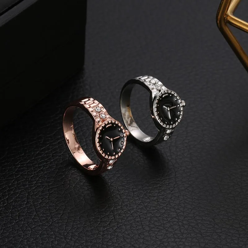 

New Design Silver Rose Gold Watch Style Ring Creative Enamel Wedding Finger Ring For Women Men Anel Feminino Wholesale Jewelry