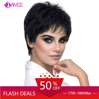 

AIYEE Hair Short Black Wig Women Natural Straight Synthetic Wigs For Women Short Black Hair Wigs Overwatch Cosplay Wig