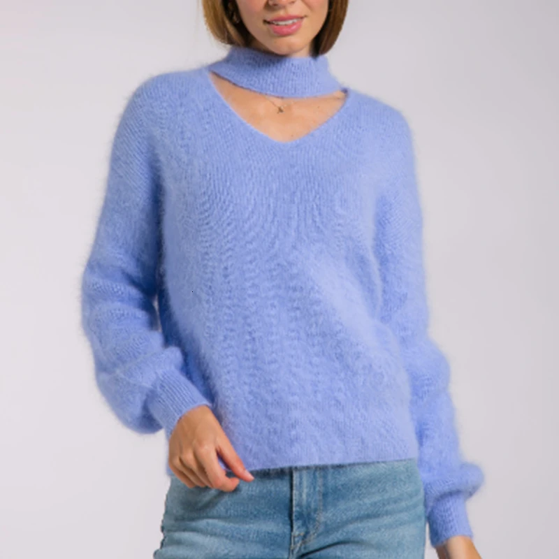 MEIYANGYOUNG, свитер с высоким воротом, женская синяя зимняя одежда, вязаные свитера, повседневные Мягкие пушистые пуловеры, джемперы - Цвет: Синий