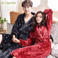 Зимние фланелевые халаты халат для пар толстый красный мармелад и черный плюшевый стиль отложной воротник с длинными рукавами Домашняя одежда для сна