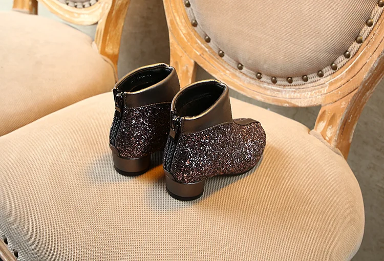 Weoneit Kids Princess Shoes Children Ankle Boots PU Leather Sequin Autumn Winter Boots New Girls High-heeled Boots CN 26-37