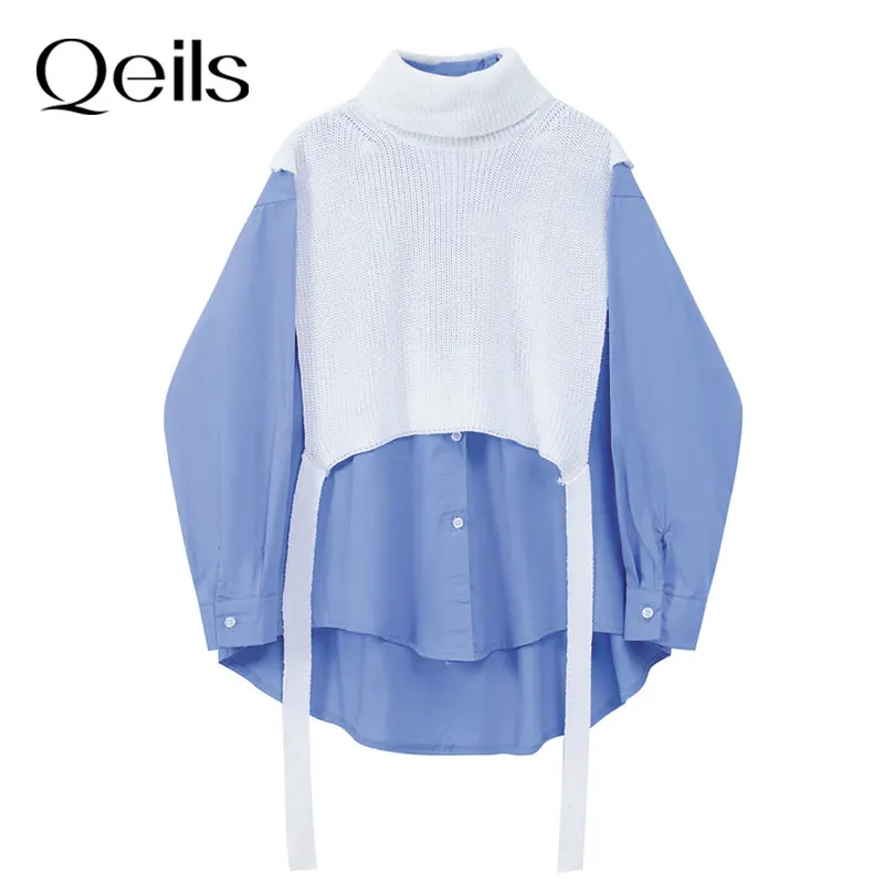 Qeils женские модные однотонные с высоким плотно облегающим шею воротником Вязаный