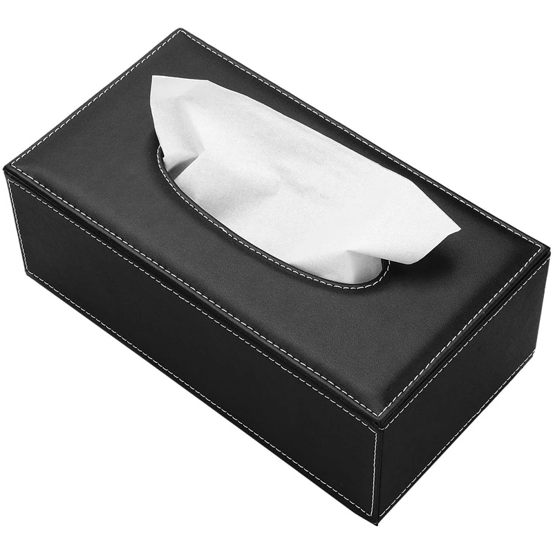 Прямоугольная кожаная коробка для салфеток, коробка для салфеток подходит для домашнего офиса, автомобильного украшения, черный