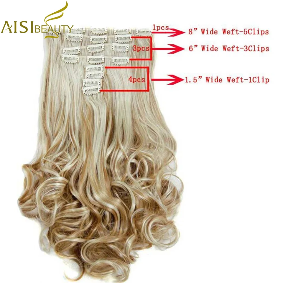 AISI BEAUTY волосы для наращивания на 18 клипсах, длинные волнистые синтетические высокотемпературные накладные волосы с эффектом омбре, блонд