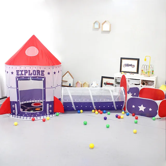 Children's Tent Toy Indoor Play House Folding Tent Spaceship Tunnel Three-piece Set Yurt Castle Toy Gift for Boys and Girls Baby 3