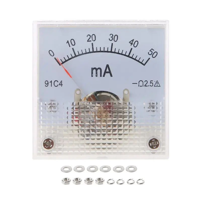 91C4 амперметр постоянного тока аналоговая панель измерителя тока механический указатель Тип 1/2/3/5/10/20/30/50/100/200/300/500mA A - Цвет: 50mA