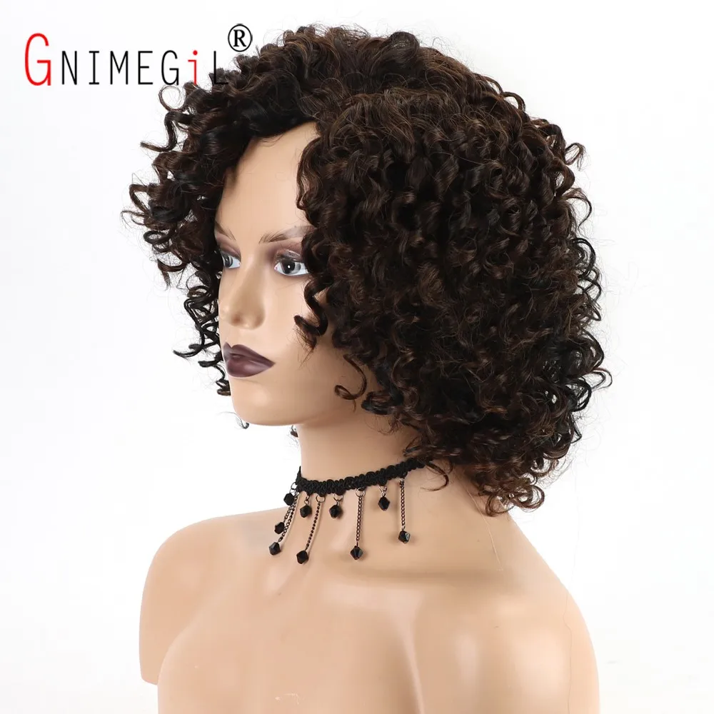GNIMEGIL Female Afro Kinky Curly Wig Synthetic Fiber Colly Curls Wigs for Black Women Fashion Dark Brown Hair Replacement Wig