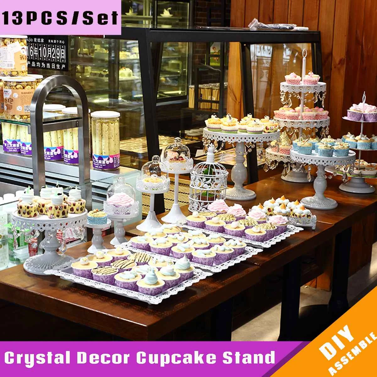 

13Pcs Crystal Vintage Cake Holder Tray Birdcages Stand Birthday Wedding Dessert Party Display Pedestal Table Decor Shelves Tools