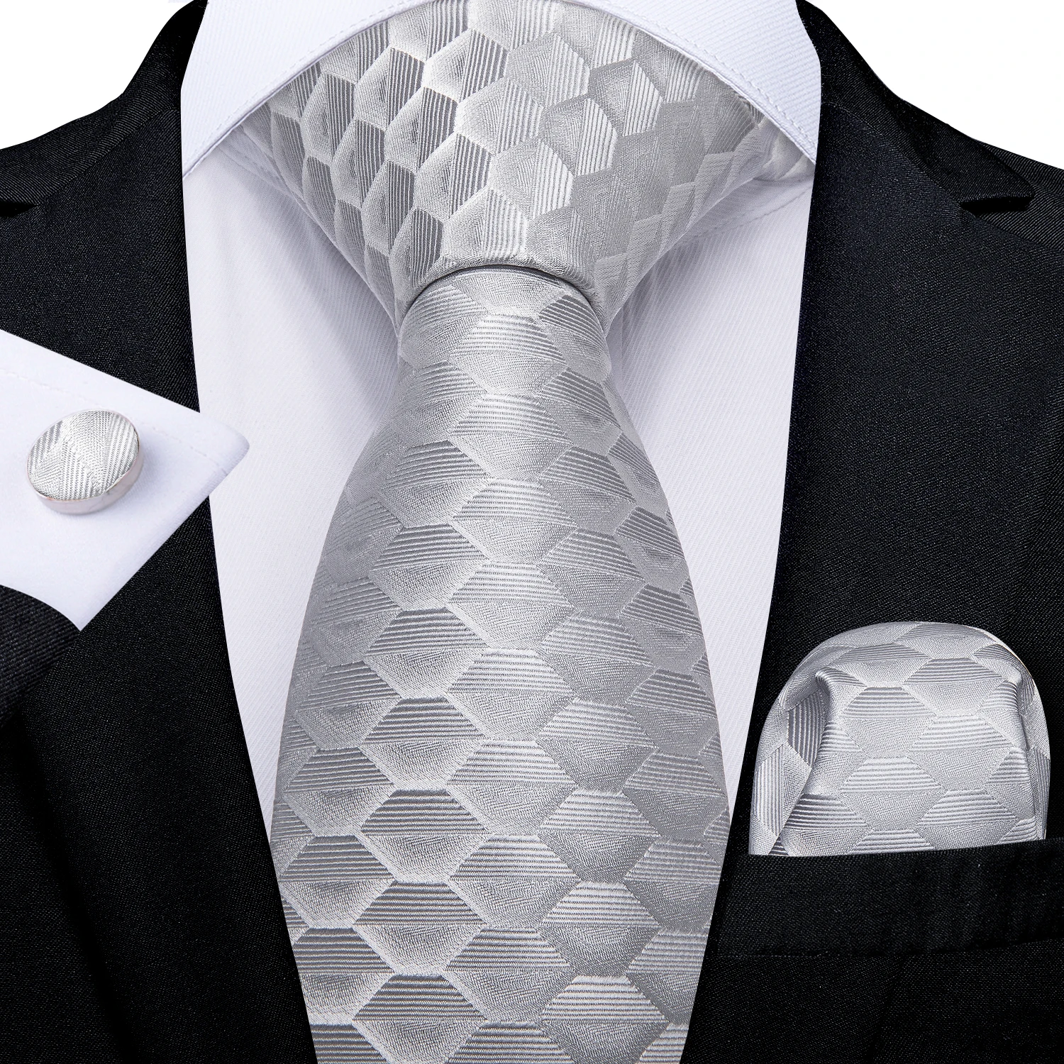 Neue modische Herrenkrawatten, silberfarben, mit Blumenmuster, 8 cm, Krawatte für Business, Hochzeit, Party, Gravata, Ringclip, Krawatte, Geschenk für Männer, DiBanGu – Detail 13