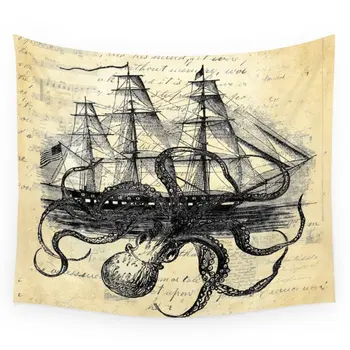 

Kraken Octopus Attacking Ship Multi Collage Background Tapestry Wall Hanging Beach Towel Thin Blanket Yoga Mat Carpet Home Decor