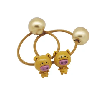 

2 Pcs Girls Cute Headband Hair Tie Bands Ropes Ponytail Holder Hair Clip Barrette Cartoon Pig Elastic Hair Accessories
