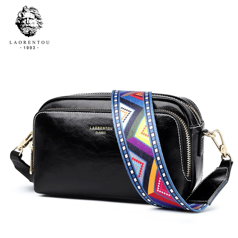 

LAORENTOU High Quality Box Bags New Designer Cowhide Leather Small Women Messenger Bags for Lady Colorful Strap Crossbodybags