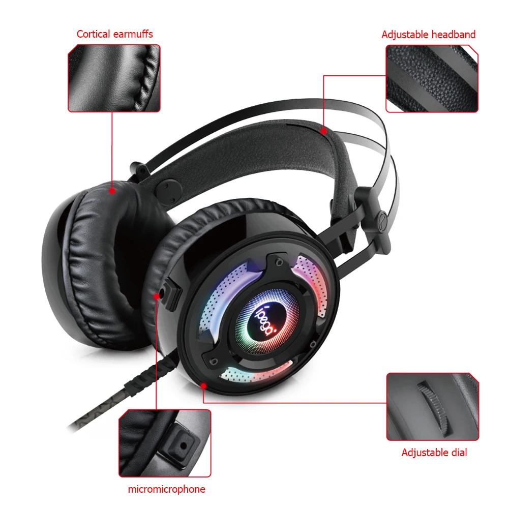 Ipega Gaming Headset RGB Earphones Stereo Surround Sound Wired Headphone for PS4 Xbox One N Switch PC Tablet with Microphone Mic