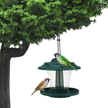 

Green Red Hanging Bird Feeder Seed Peanut Food Container Hot Sale Window Viewing Bird Feeder Hotel Table Outdoor