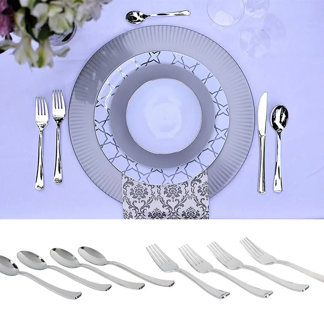 

Disposable Plastic Silver Forks Spoons Durable Fork, Cutlery 24PCS x 24PCS x Wedding Party Supplies