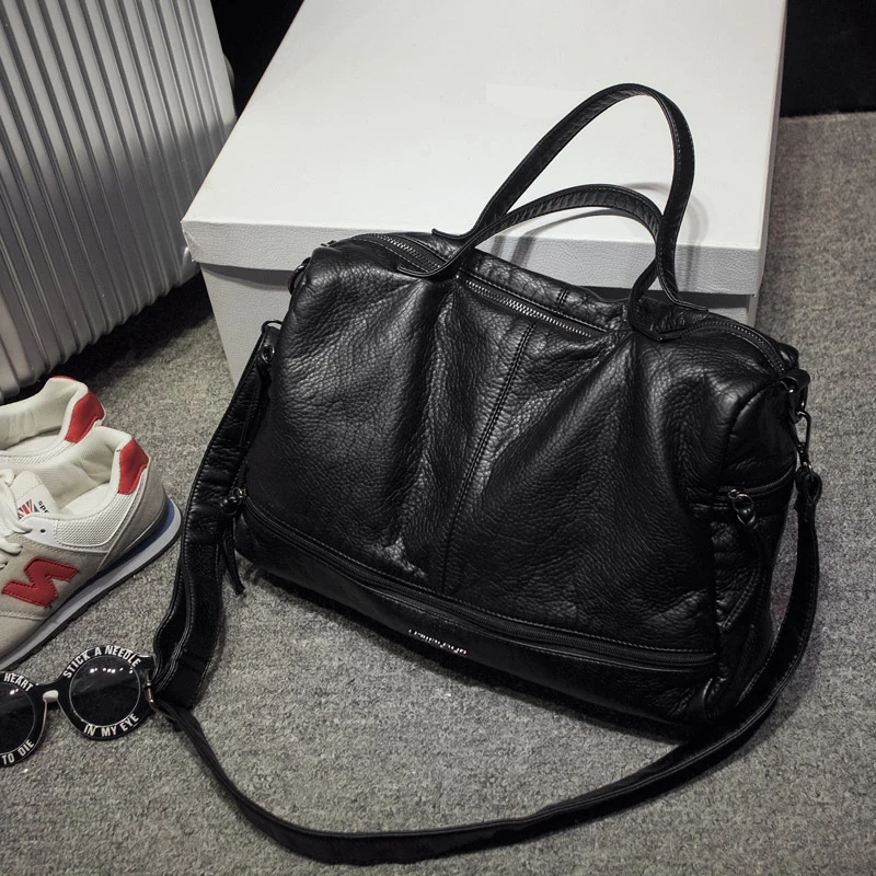 2019 Large Capacity Women Bag Shoulder Tote Bag washed PU Motorcycle  Messenger bags casual handbags Top-handle bags Sac a main