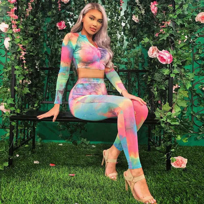 

Fashion Two Piece Set Women Sexy Long Sleeve Crop Top and Pants suit Elegant 2pcs Set tracksuit Ladies 2 Piece set Streetwear