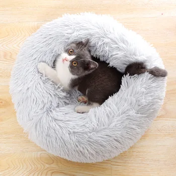 

Soft Warm Round Pet Dog Bed Cat Comfy Calming Pet Bed Dog Cushion Mat Dog Cat Washable Plush Kennel Donut Bed Hot Sale