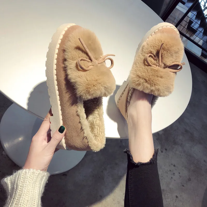 

Moccasin Shoes Loafers Fur Women Slip-on Round Toe Bow-Knot 2019 Fashion Women's Flats Casual Female Sneakers Moccasins Slip On