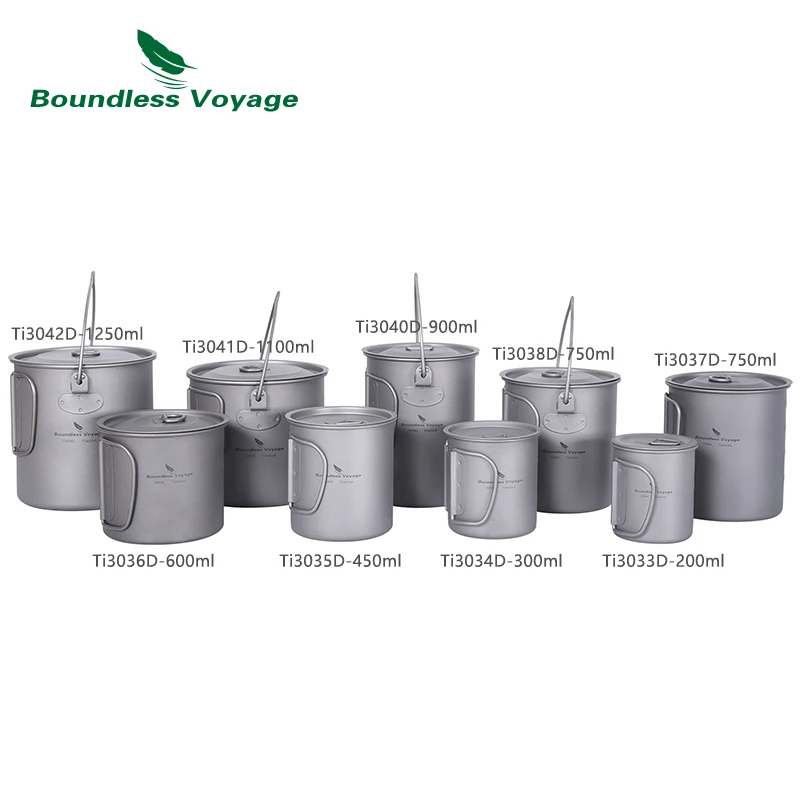 Boundless Voyage Titanium Cup with Lid Folding Handle Outdoor Camping Mug Pot Drinkware 200ml 500ml 750ml 1250ml | Спорт и