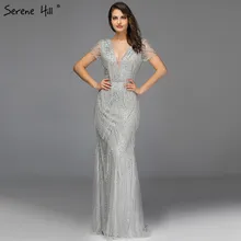Дубай серый v-образный вырез с кисточками роскошное вечерное платье новейший дизайн Рубашка с короткими рукавами Сексуальное вечернее платье Serene Hill DLA60918