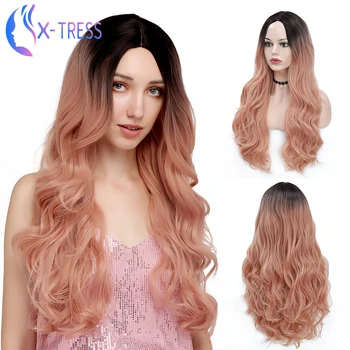 

Ombre Honey Pink Wigs For Women Colored 22inch Wavy X-TRESS Synthetic Wig High Temperature Hair For Girl's Daily Party Cosplay