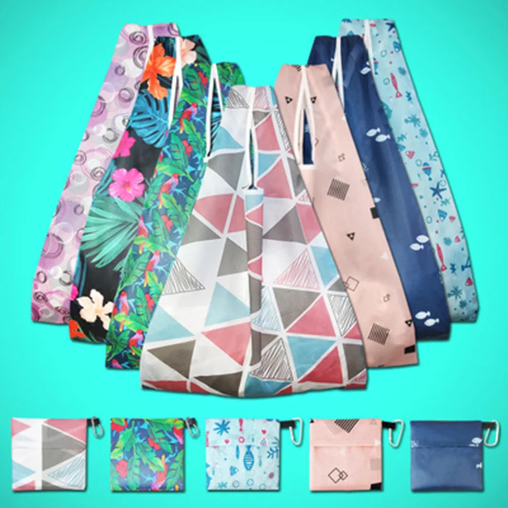 

Portable Reusable Shopping Bag Large Capacity Women Handbag Floral Print Striped Folding Tote Bag Eco Friendly Bags with Hook Up