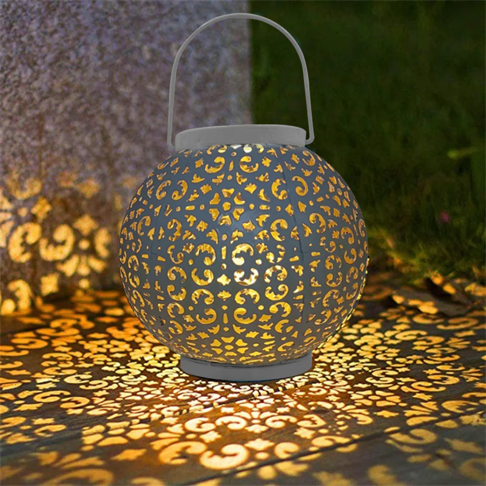 Retro Hollow Lantern Light Solar LED Lamp Handheld Hanging Projector Lamp Outdoor Garden Waterproof Lawn Landscape solar garden lanterns