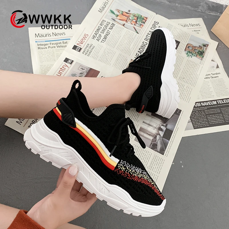 WWKK; коллекция года; сезон осень; обувь для бега на плоской подошве; удобные женские кроссовки; дышащая Спортивная обувь на платформе со шнуровкой