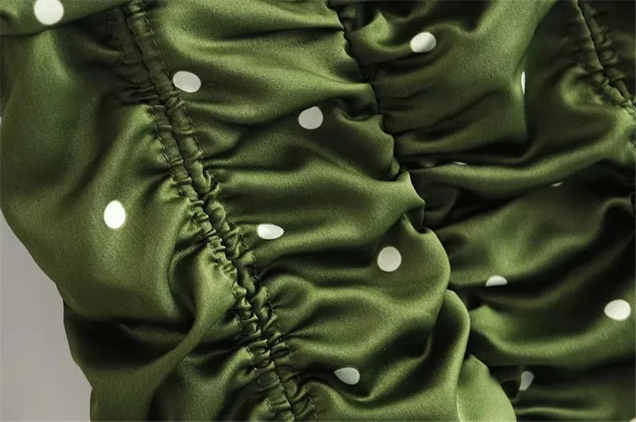 Осеннее женское платье с длинным рукавом в горошек зеленое мини-платье с квадратным вырезом Плиссированное сексуальное платье на шнурке женское платье Vestidos