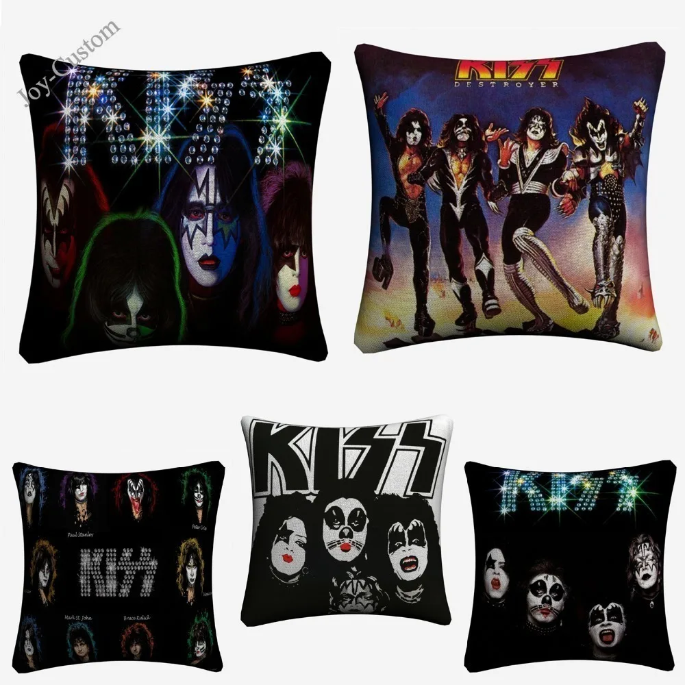 KISS Band Music Character Linen Cushion Cover 45x45cm Decorative Pillow Case for Sofa Home Decor Throw Covers Almofada | Дом и сад