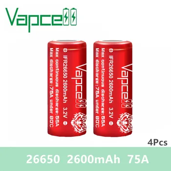 

Free shipping 4PCS Original Vapcell IFR26650 2600mah 55A/75A PK M1B/M1A 3.7v Li-ion high discharge 26650 rechargeable battery